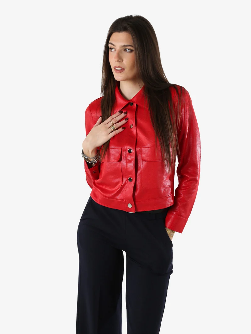 Giacca donna leggera con bottoni - rosso