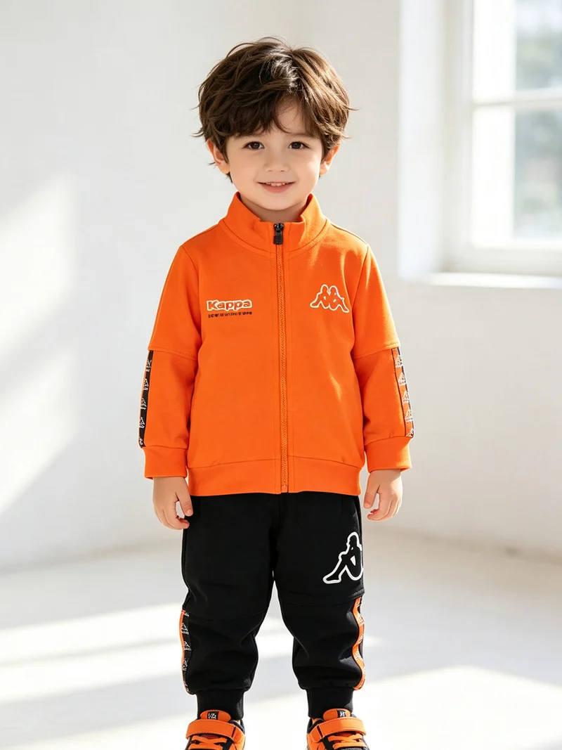 Completo tuta 2 pezzi da neonato full zip in cotone - arancione