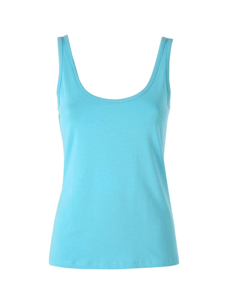 Top donna in cotone bielastico a spalla larga - turchese