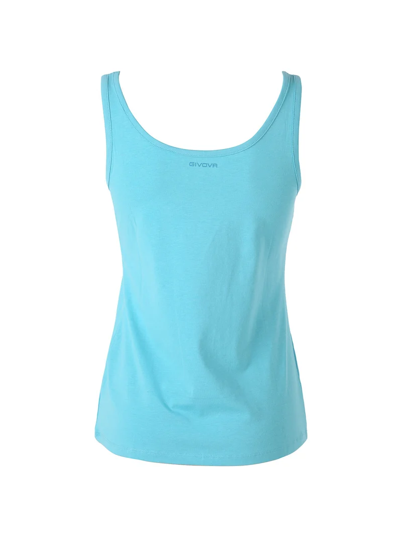 Top donna in cotone bielastico a spalla larga - turchese