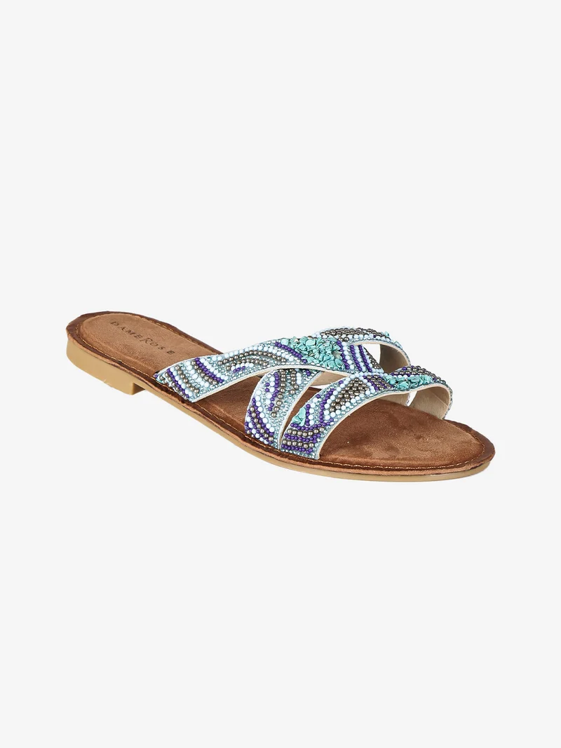 Ciabatte donna con fasce incrociate decorate - blu