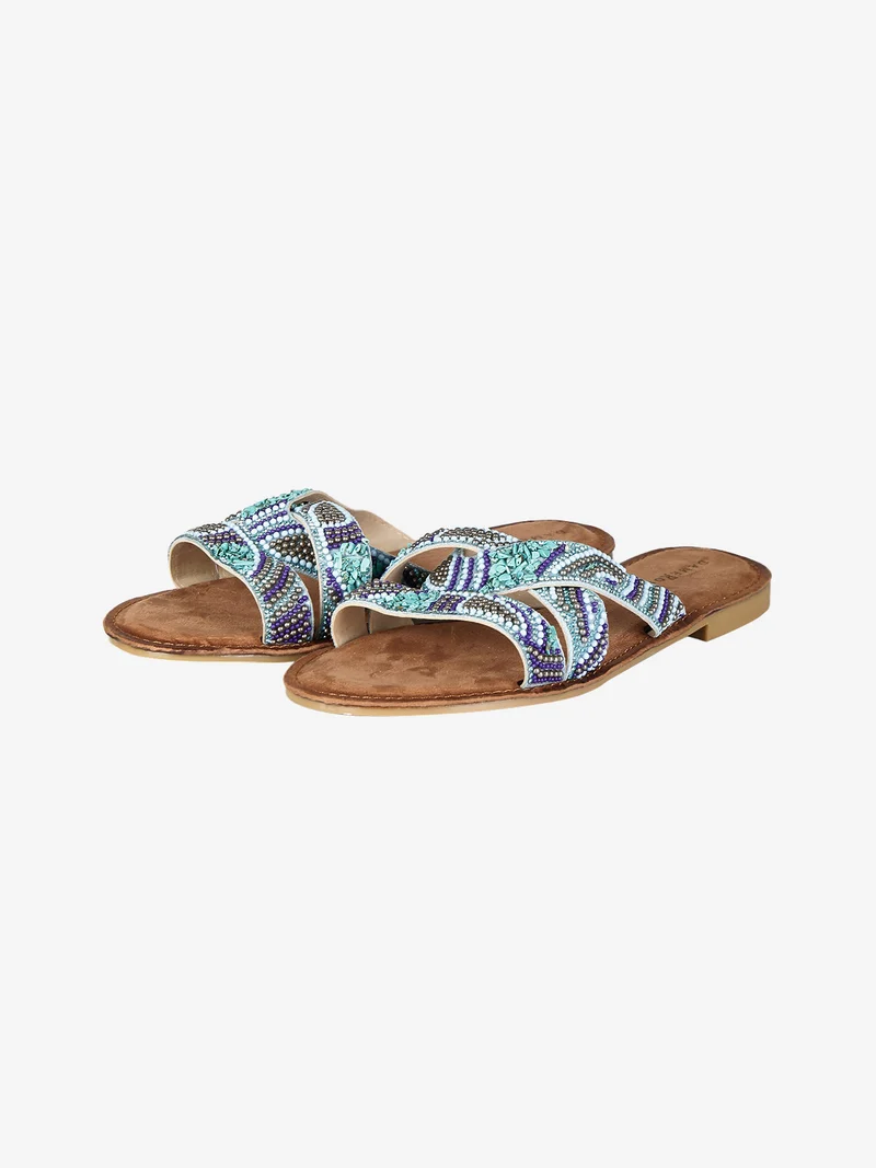 Ciabatte donna con fasce incrociate decorate - blu