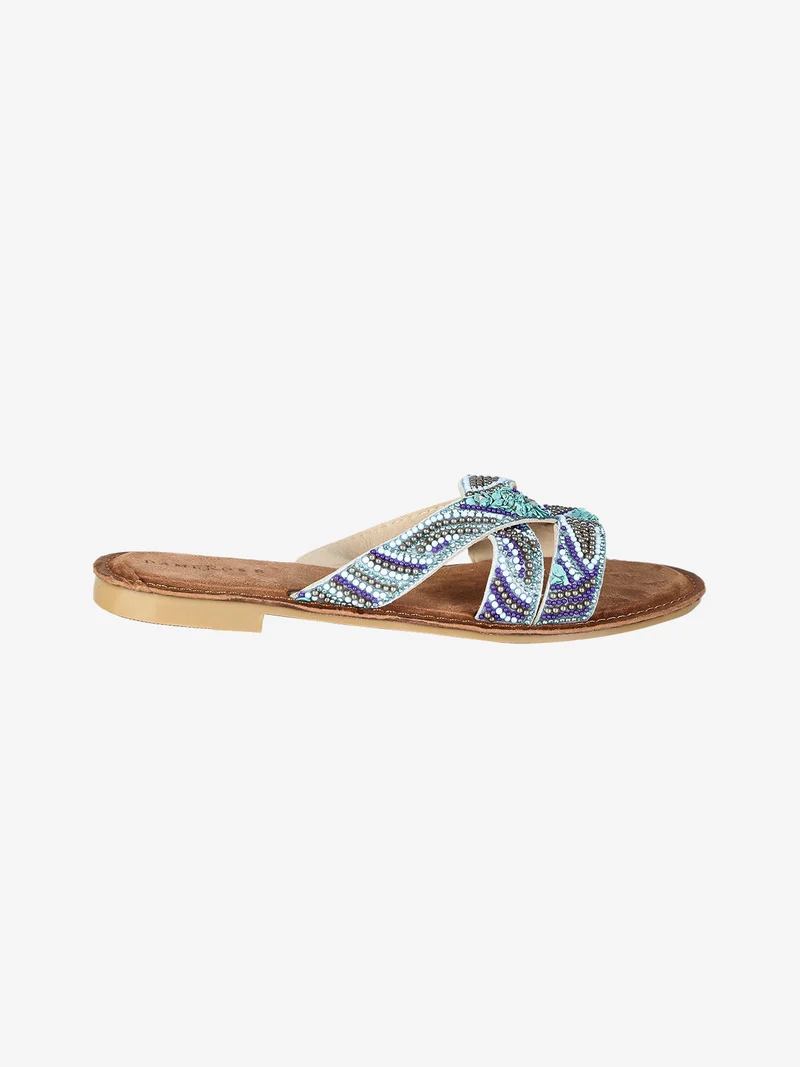 Ciabatte donna con fasce incrociate decorate - blu