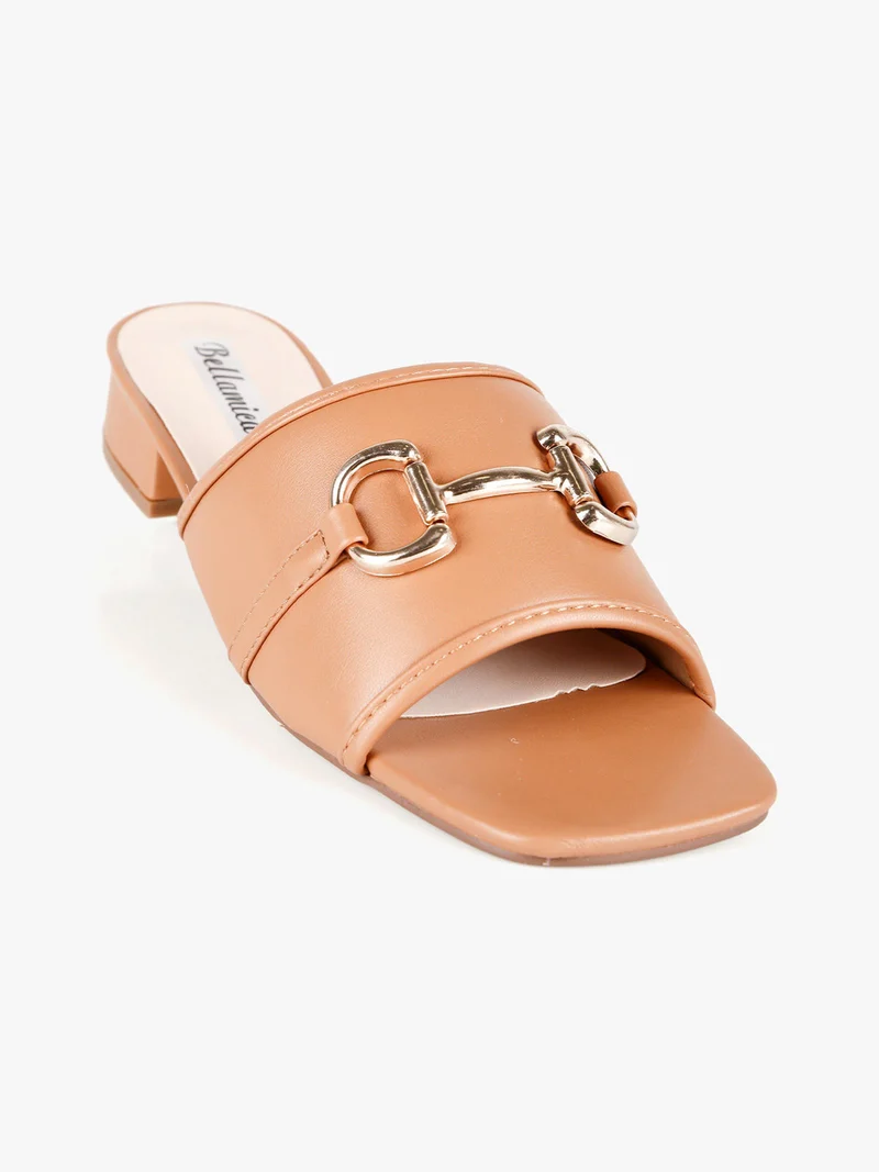 Ciabatte donna con tacco basso - cammello