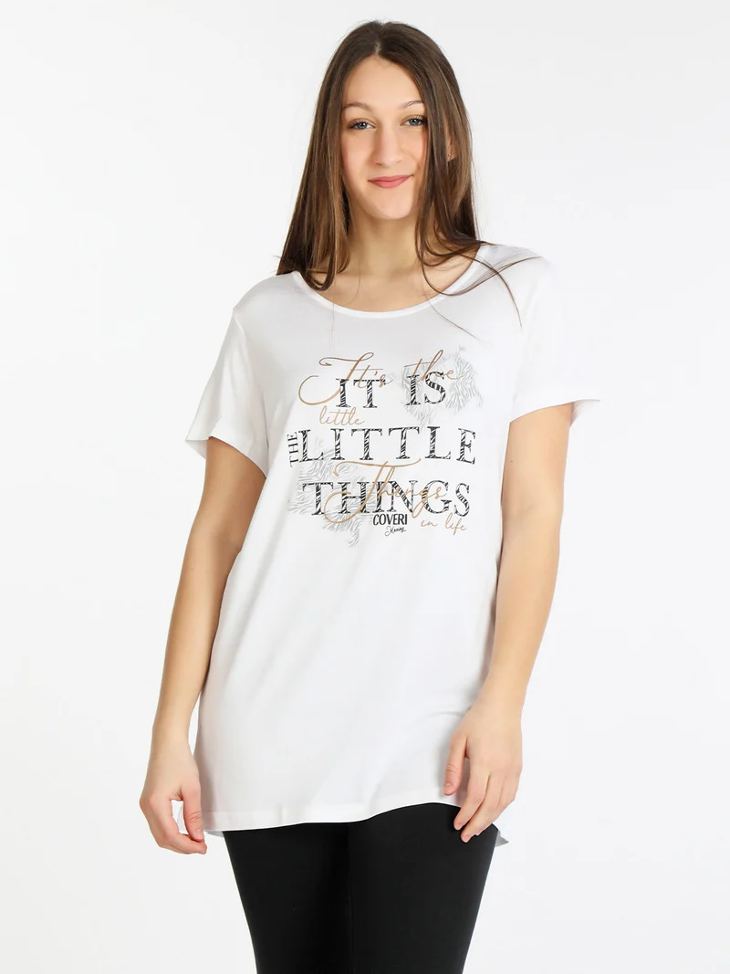 T-shirt manica corta donna con scritta - bianco