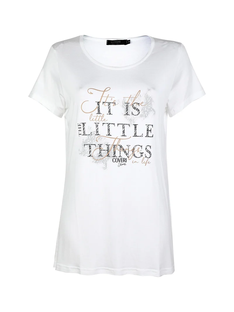 T-shirt manica corta donna con scritta - bianco