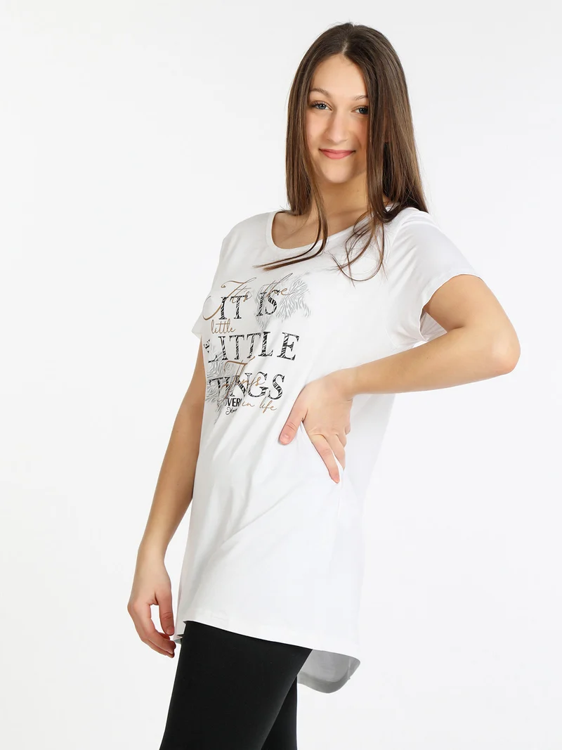 T-shirt manica corta donna con scritta - bianco