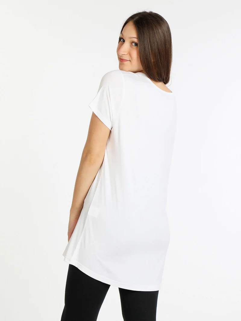 T-shirt manica corta donna con scritta - bianco