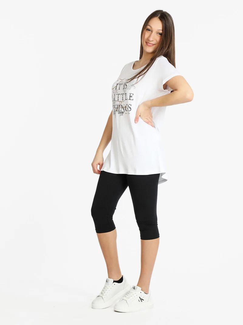 T-shirt manica corta donna con scritta - bianco