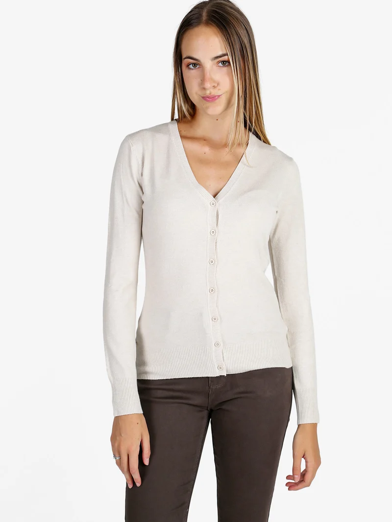 Cardigan donna in maglia con bottoni - panna