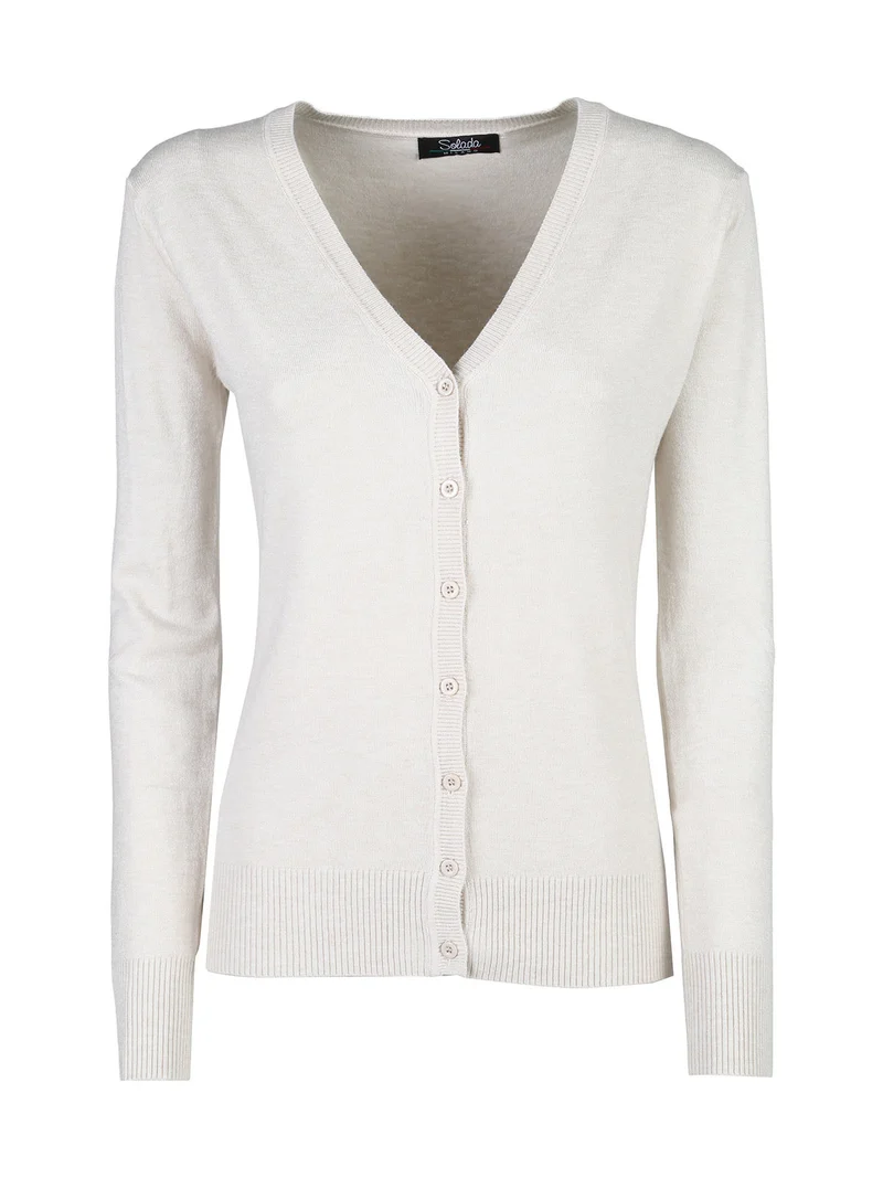 Cardigan donna in maglia con bottoni - panna