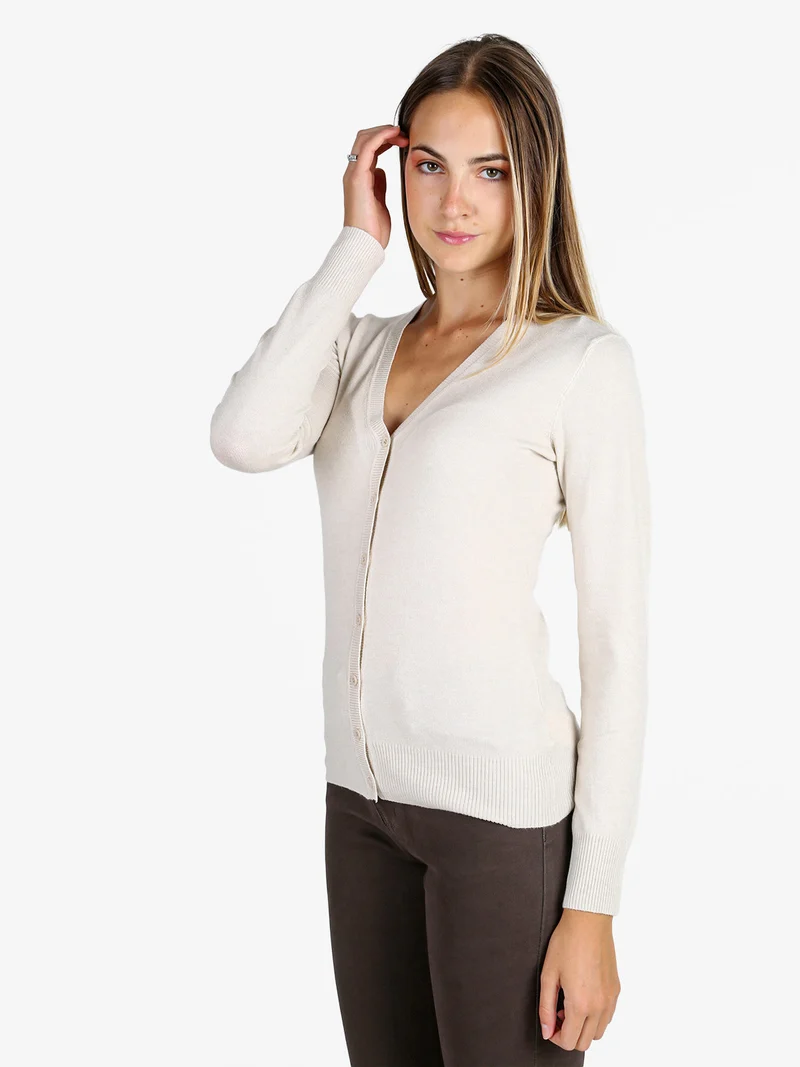 Cardigan donna in maglia con bottoni - panna