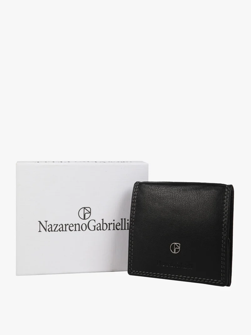 Portamonete in pelle con bottone - nero