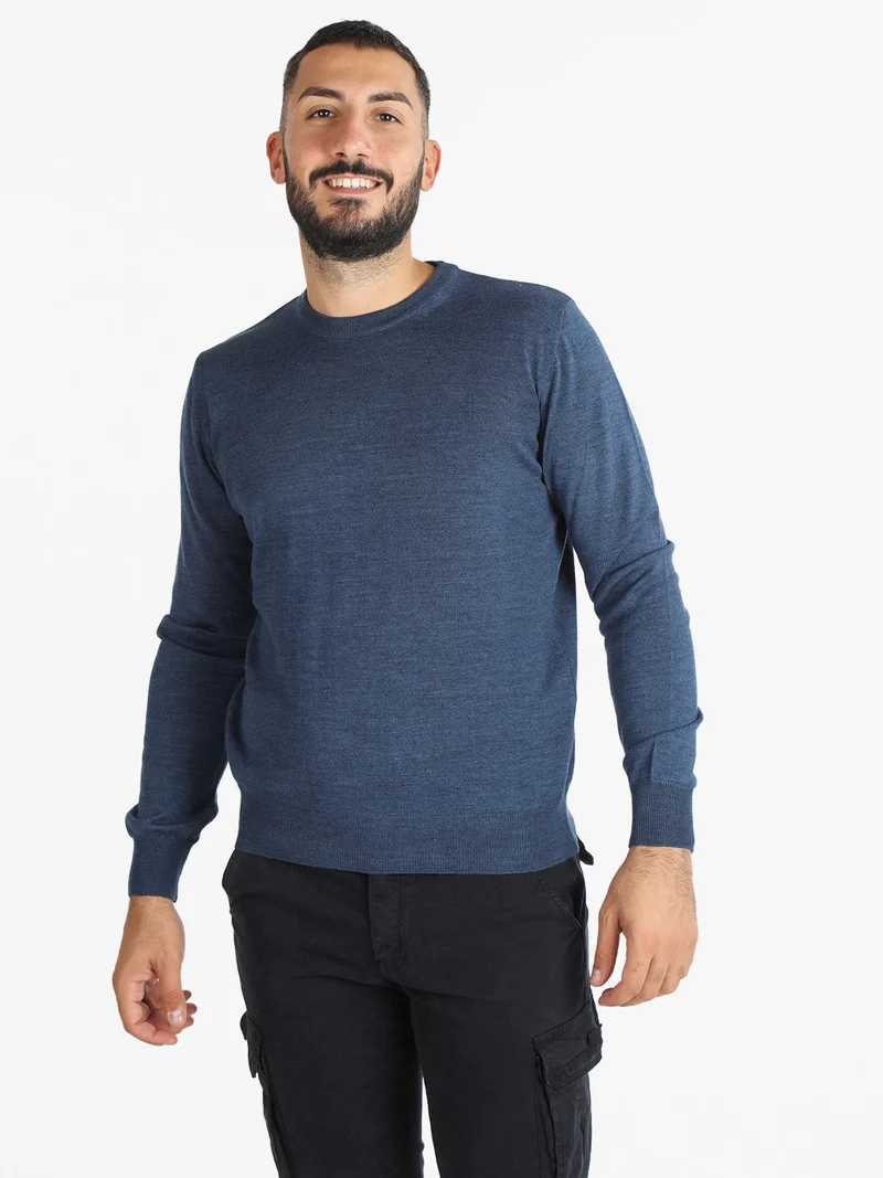 Pullover da uomo misto lana girocollo - azzurro