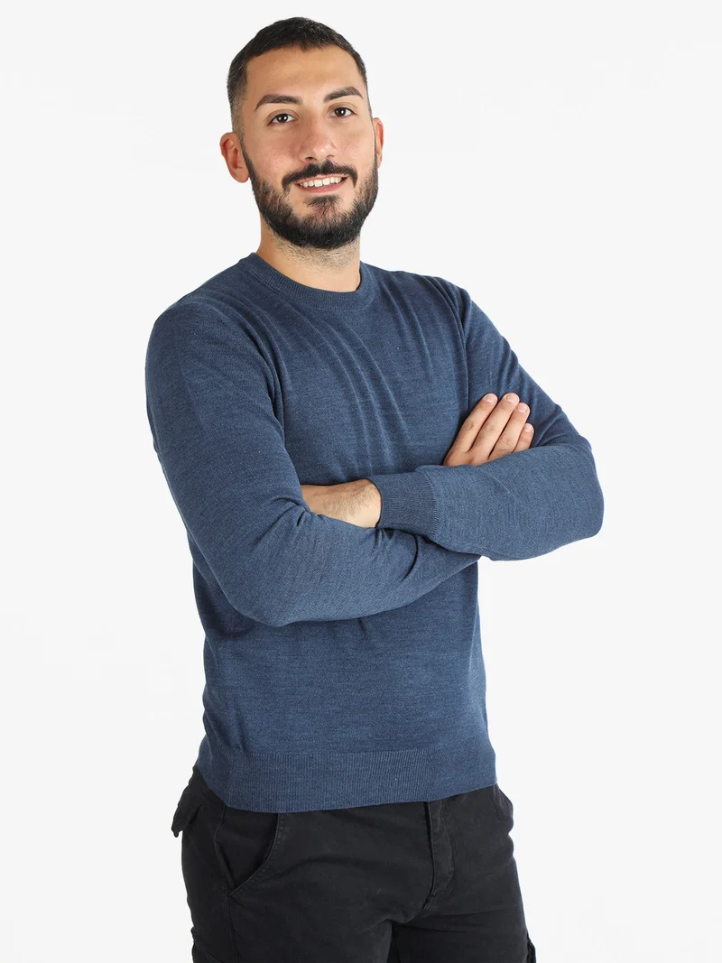 Pullover da uomo misto lana girocollo - azzurro