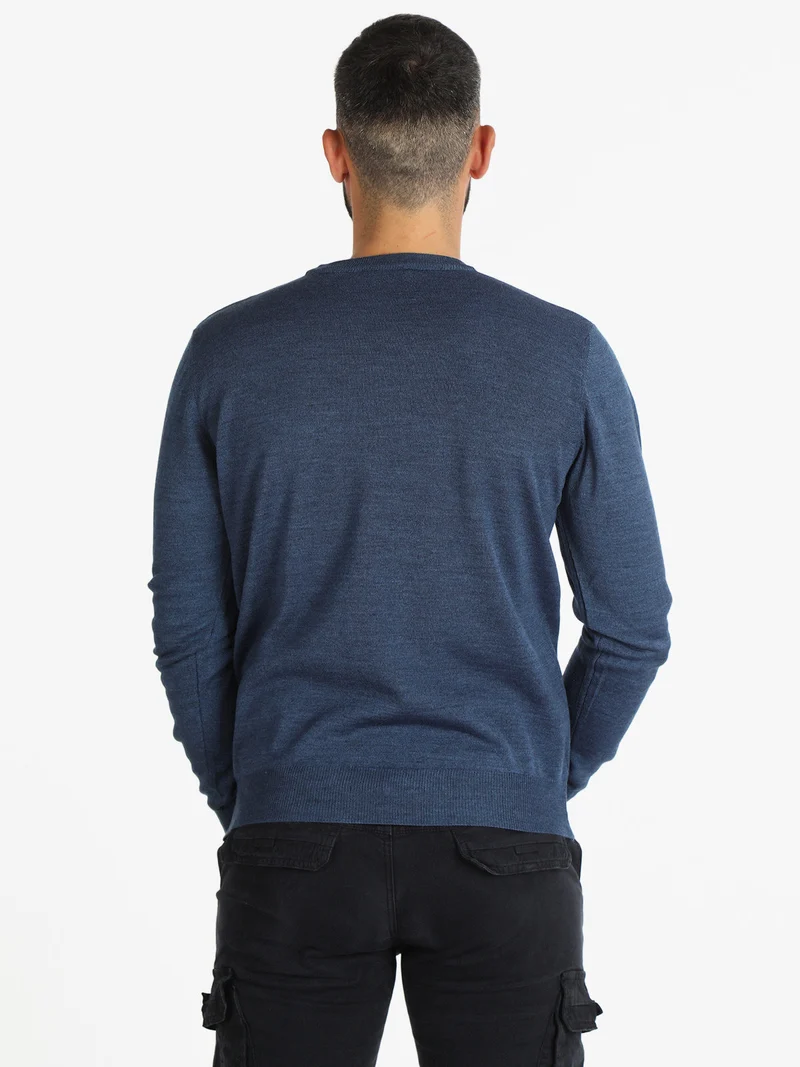 Pullover da uomo misto lana girocollo - azzurro