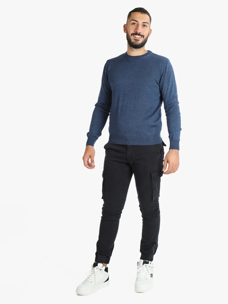Pullover da uomo misto lana girocollo - azzurro