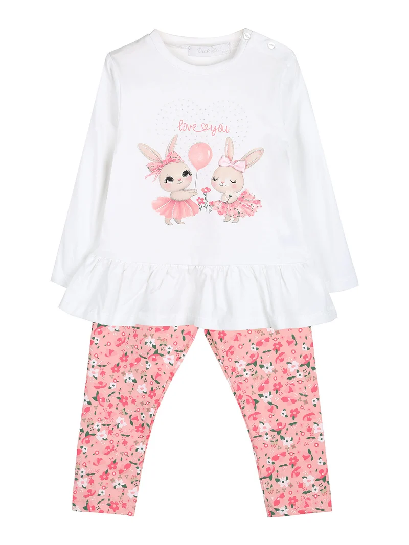 Completo 2 pezzi da neonata con leggings floreali - bianco