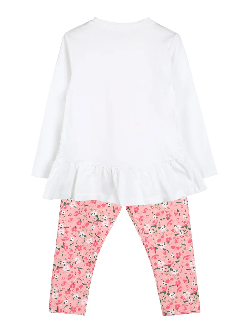 Completo 2 pezzi da neonata con leggings floreali - bianco