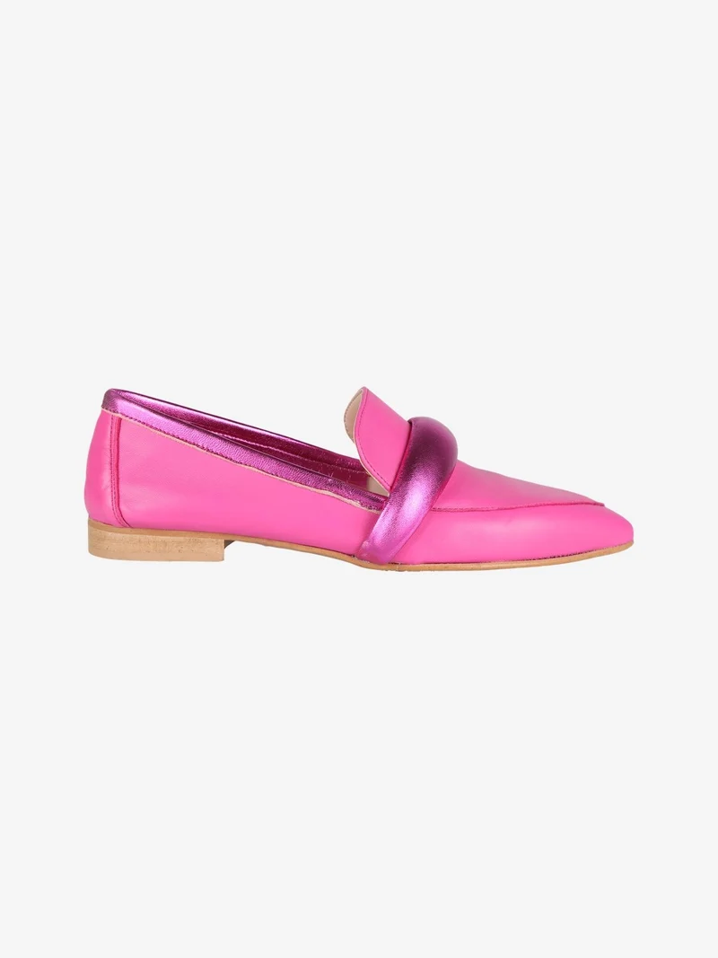 Mocassini in pelle a punta donna - fucsia
