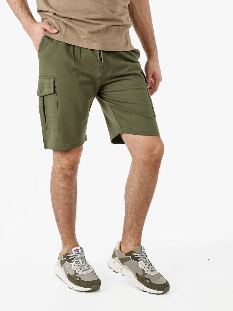 Bermuda da uomo in felpa con tasconi laterali - militare