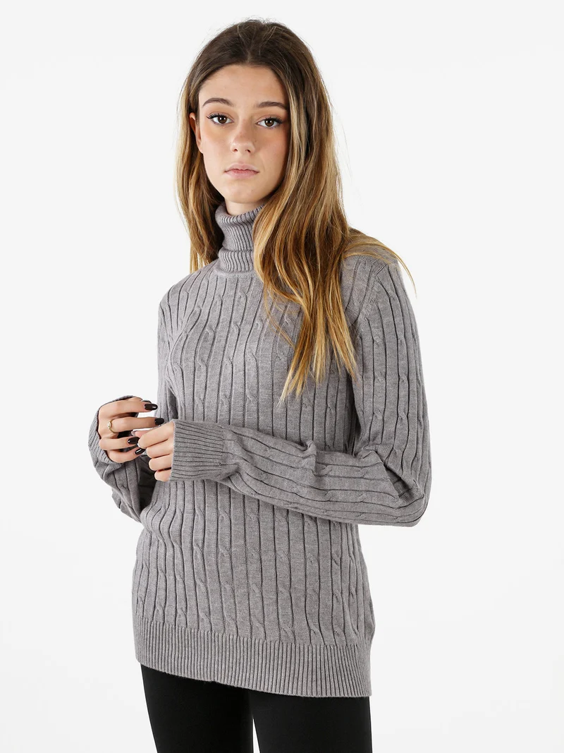 Maglione dolcevita donna a trecce - grigio