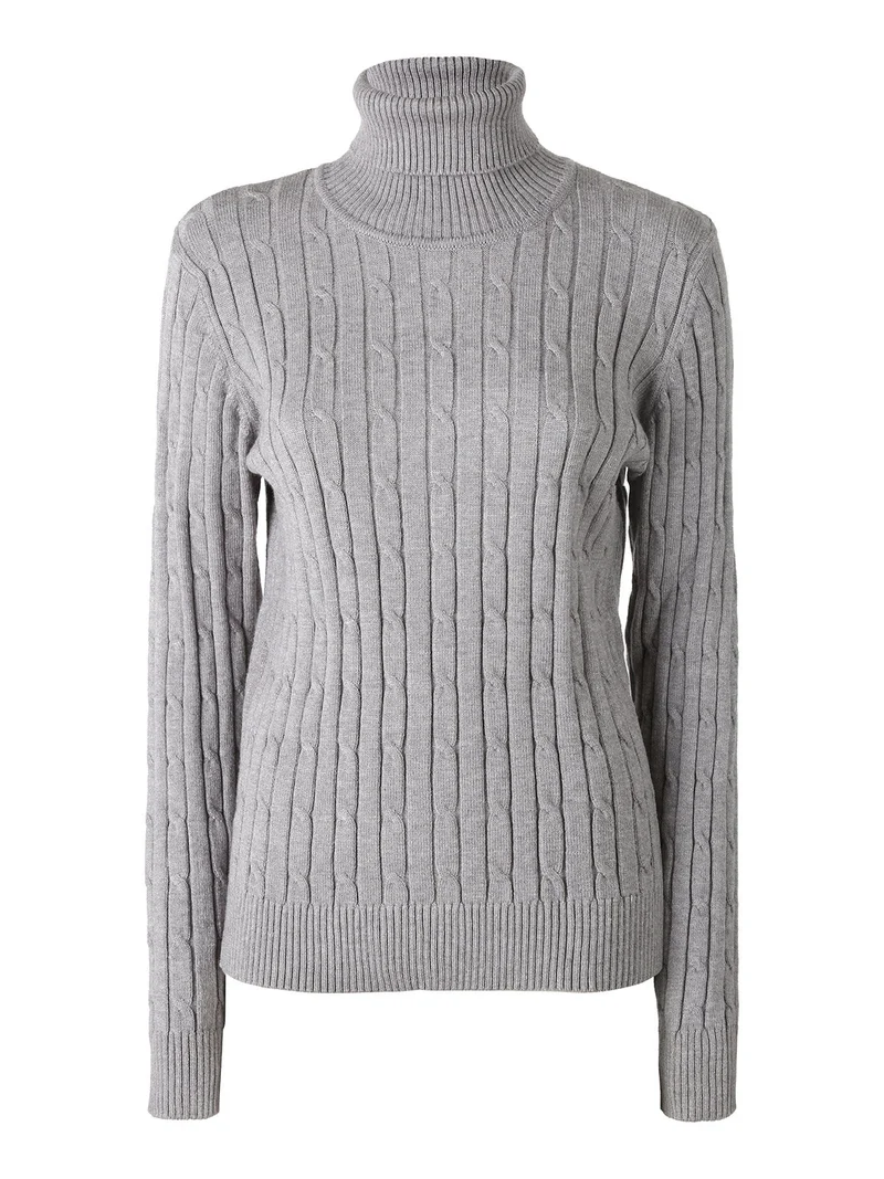 Maglione dolcevita donna a trecce - grigio