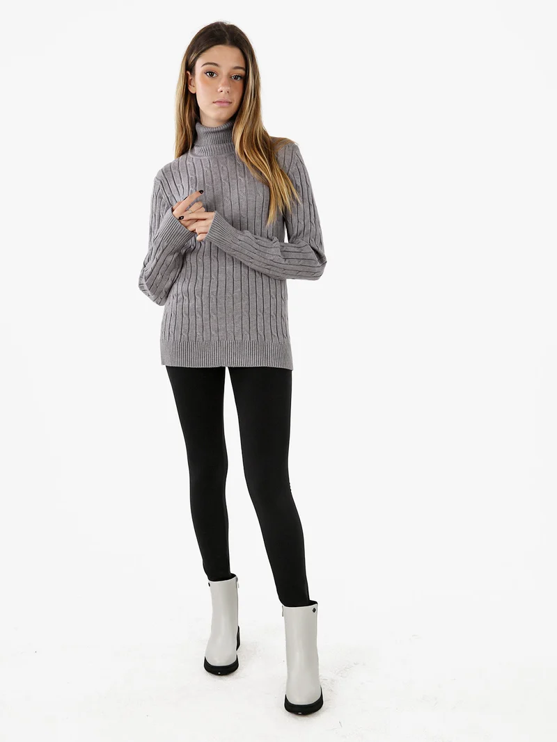 Maglione dolcevita donna a trecce - grigio