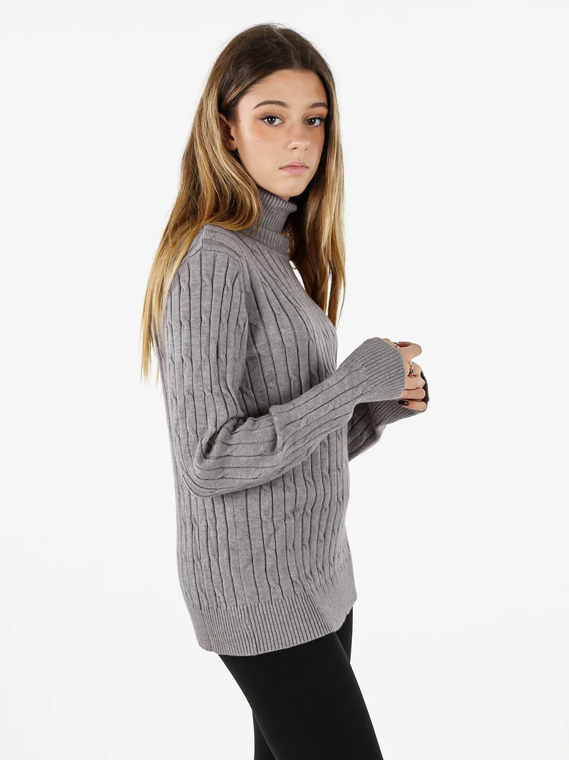 Maglione dolcevita donna a trecce - grigio