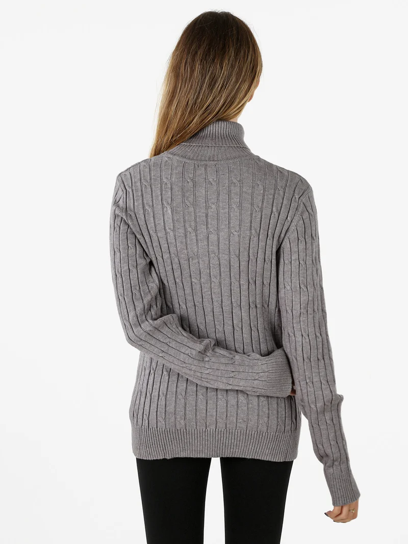 Maglione dolcevita donna a trecce - grigio