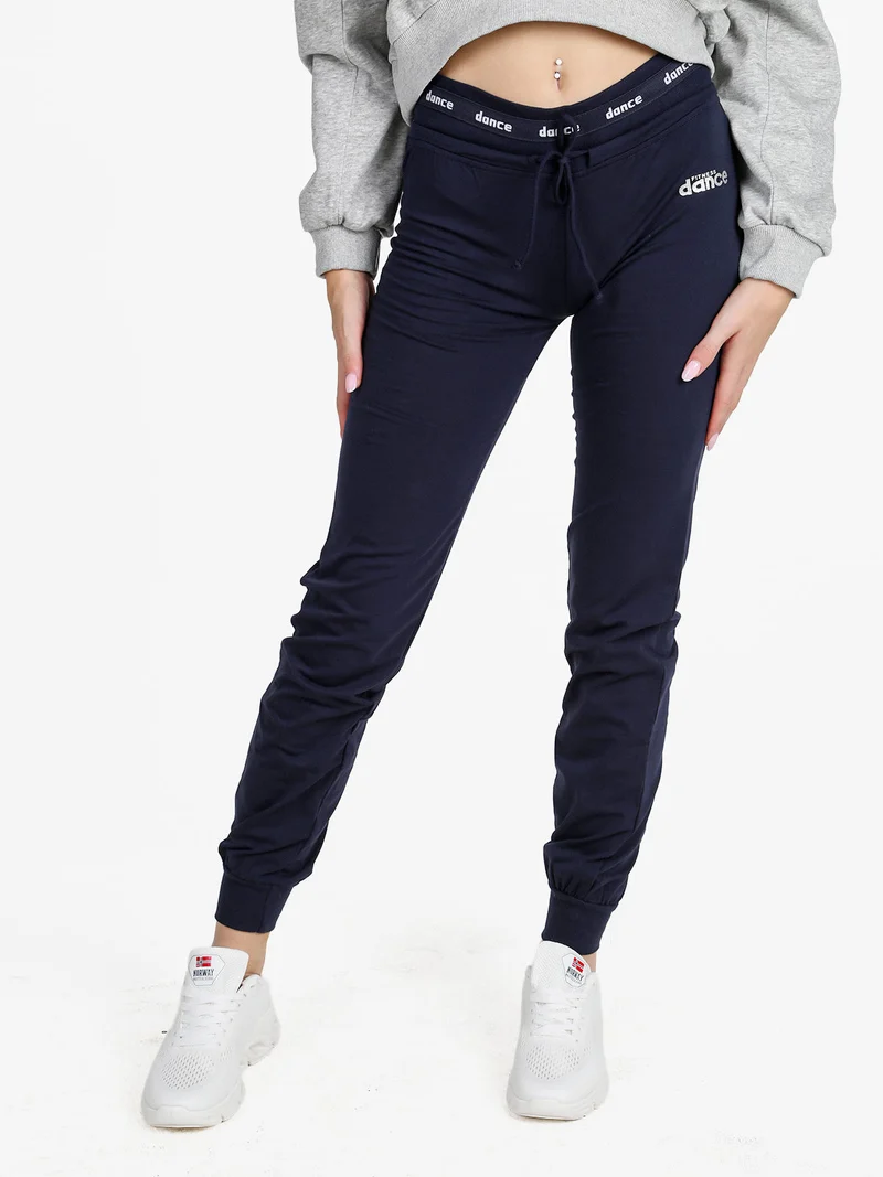 Pantaloni donna sportivi con coulisse e polsini - blu scuro