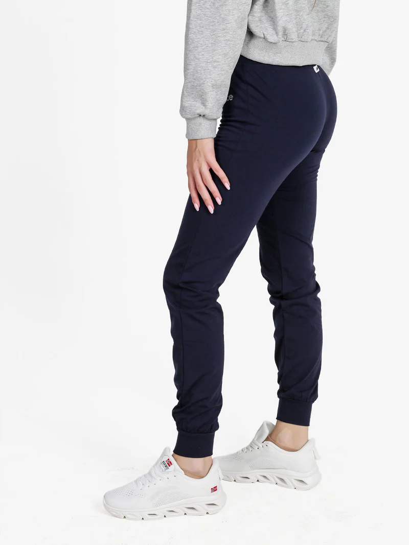 Pantaloni donna sportivi con coulisse e polsini - blu scuro