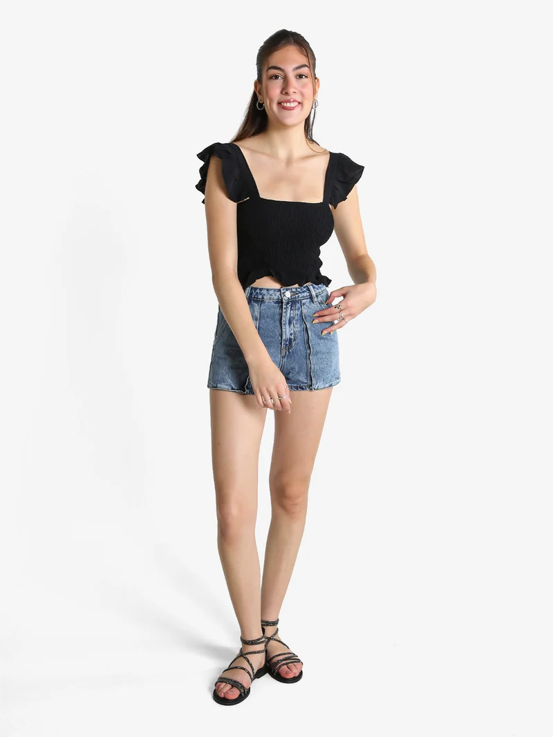 Shorts donna in jeans a vita alta - jeans