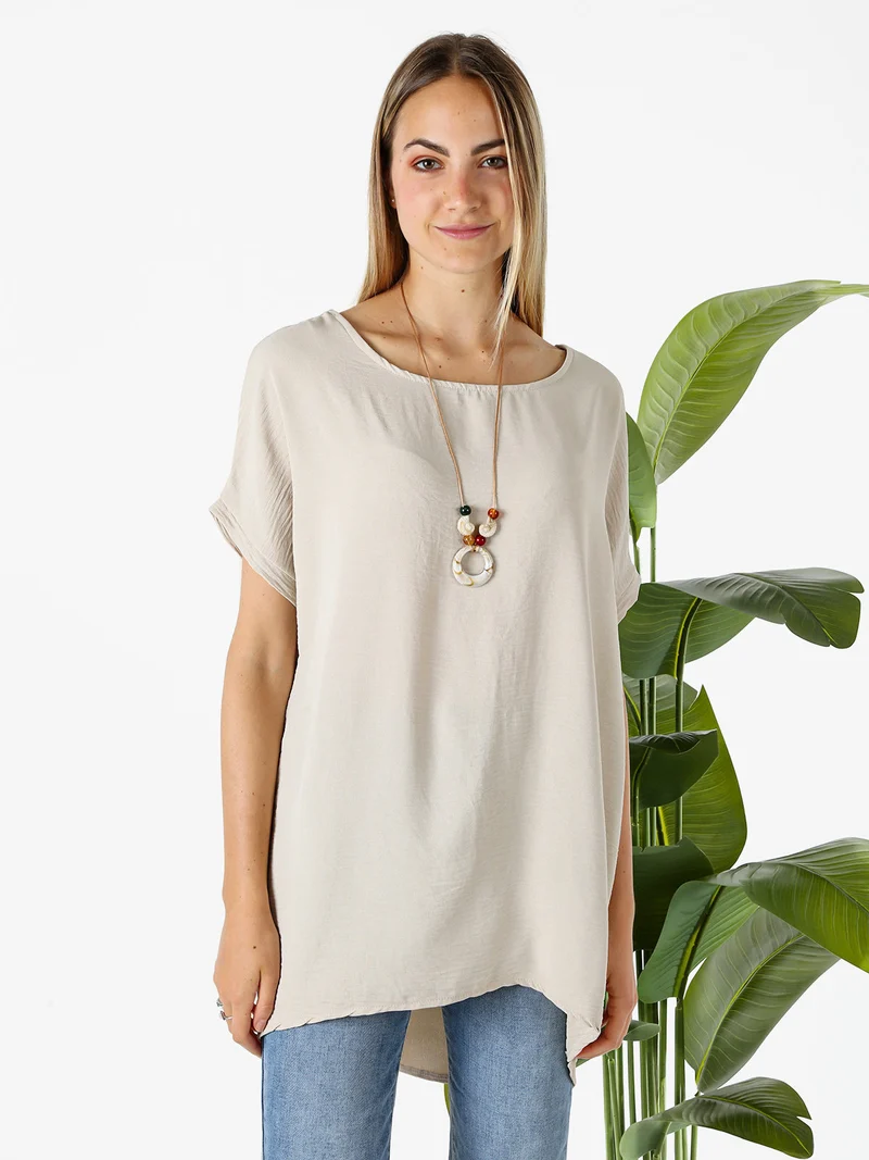 Maxi blusa da donna a maniche corte - beige