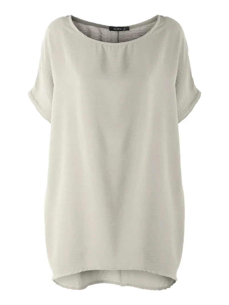 Maxi blusa da donna a maniche corte - beige