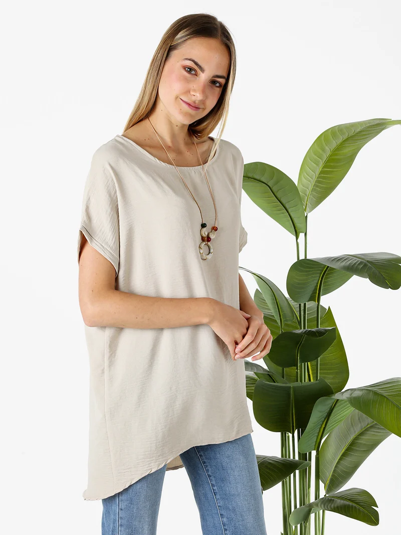 Maxi blusa da donna a maniche corte - beige