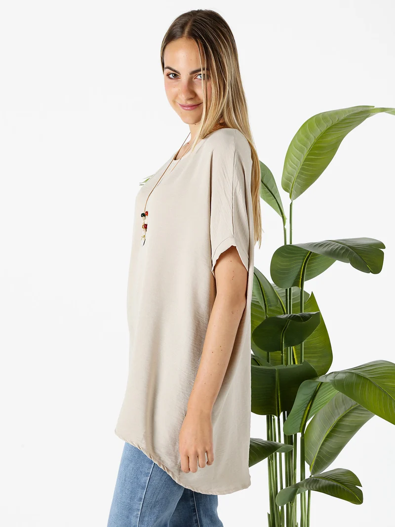 Maxi blusa da donna a maniche corte - beige