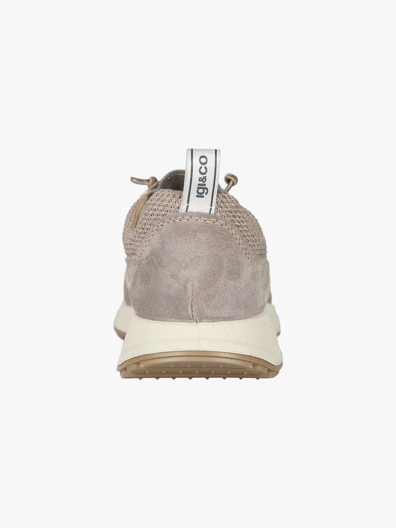 Sneakers da uomo in maglia con plantare in pelle e lacci elastici - fango