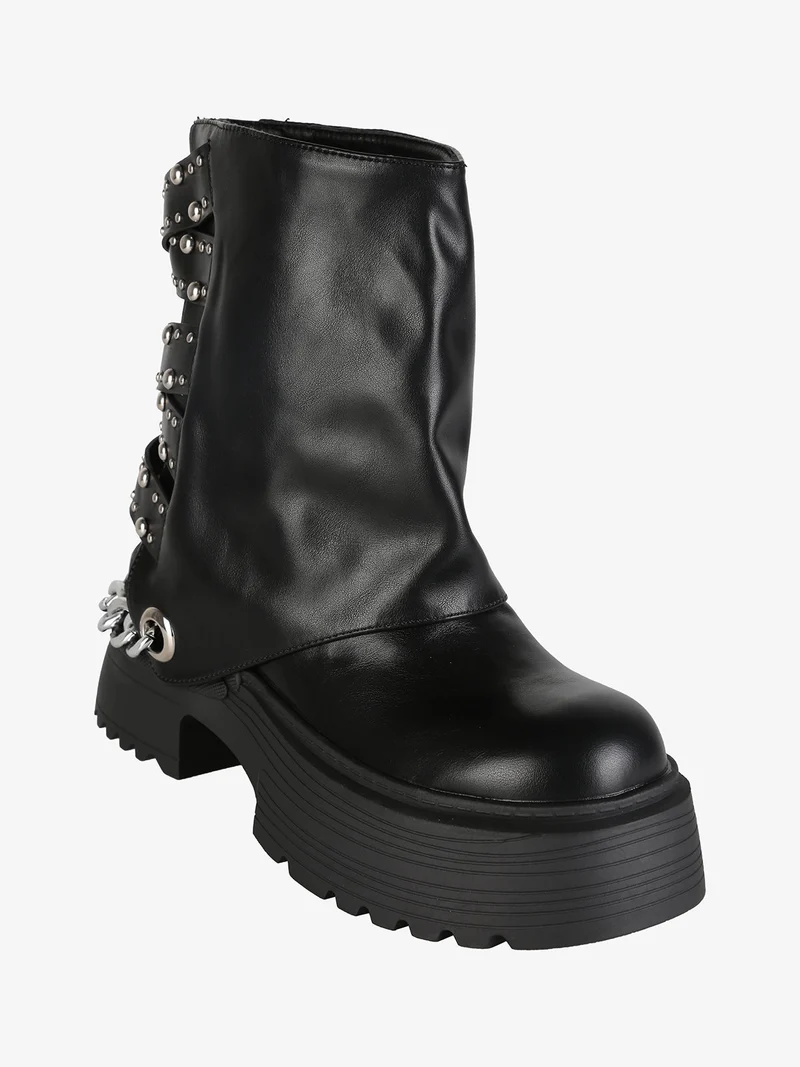 Stivaletti donna con platform alto e tacco largo - nero