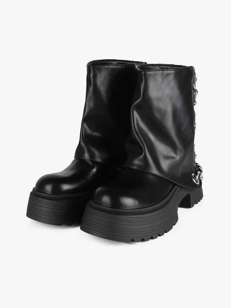 Stivaletti donna con platform alto e tacco largo - nero