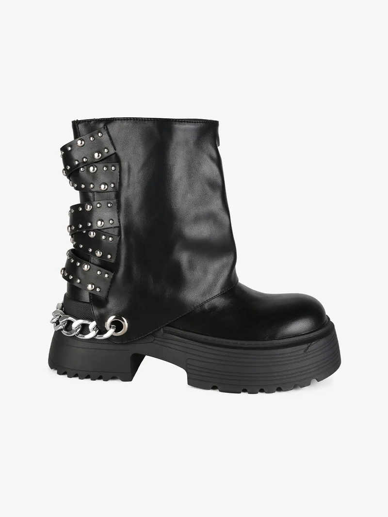 Stivaletti donna con platform alto e tacco largo - nero