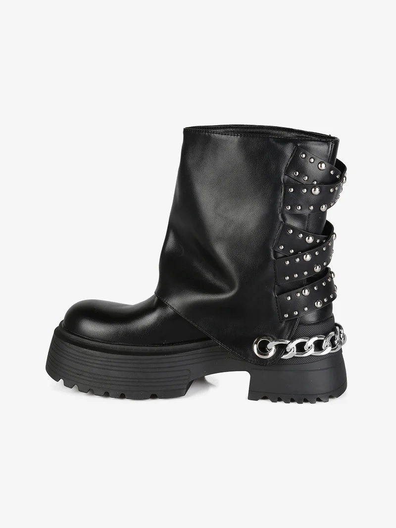 Stivaletti donna con platform alto e tacco largo - nero