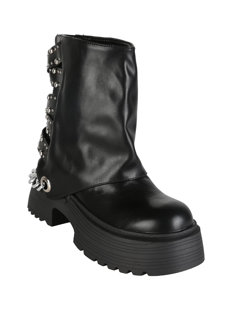Stivaletti donna con platform alto e tacco largo - nero