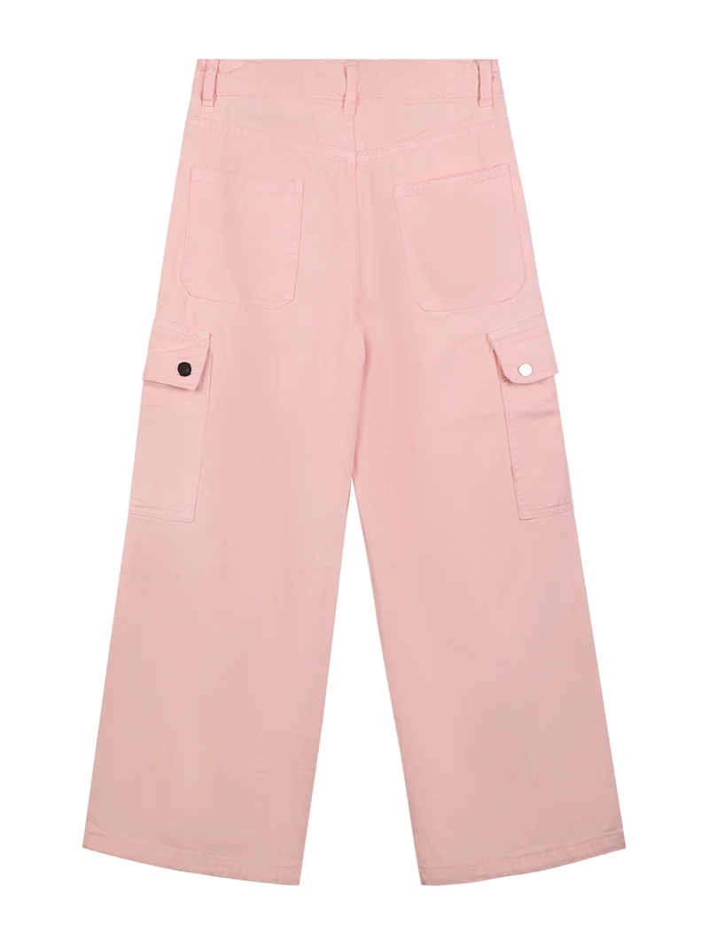 Pantaloni da ragazza a gamba larga con tasconi - rosa