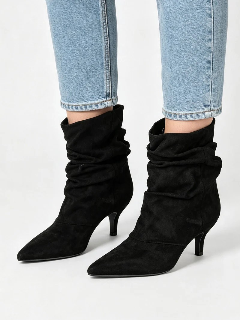 Stivaletti donna slouchy con tacco a rocchetto - nero