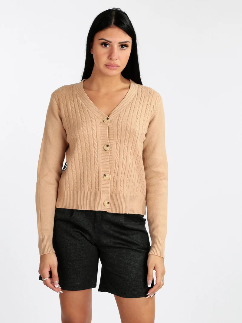 Cardigan donna con bottoni - cammello