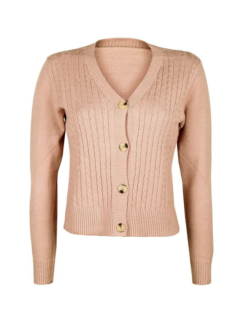 Cardigan donna con bottoni - cammello