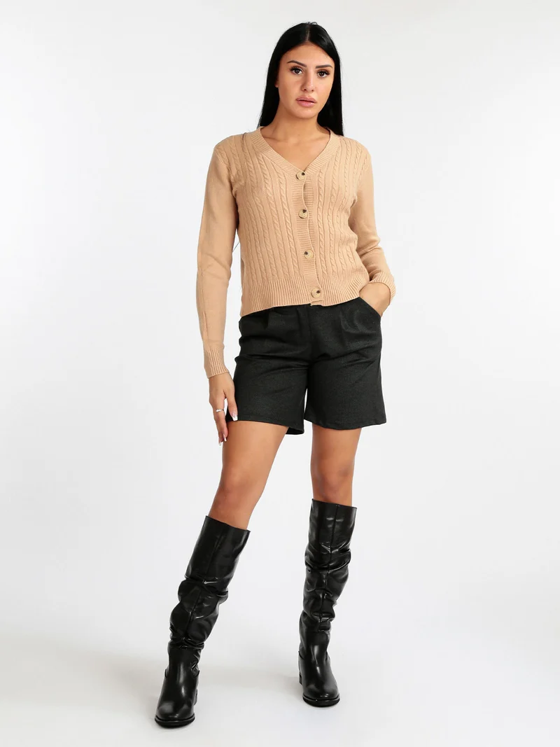 Cardigan donna con bottoni - cammello
