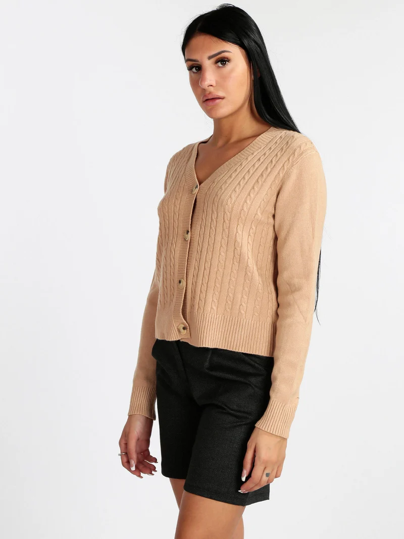 Cardigan donna con bottoni - cammello