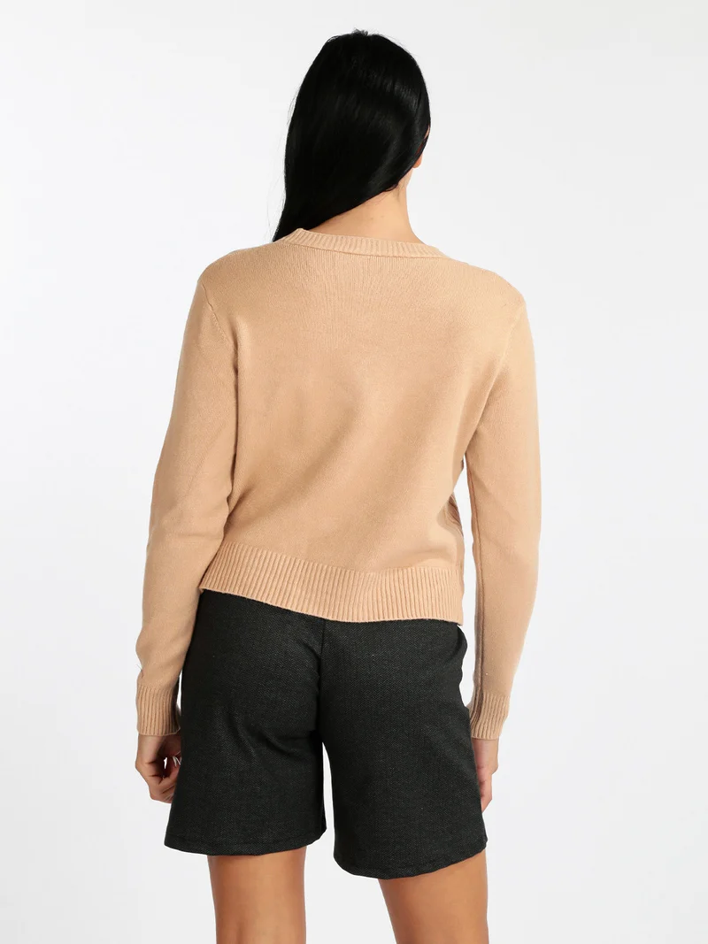 Cardigan donna con bottoni - cammello